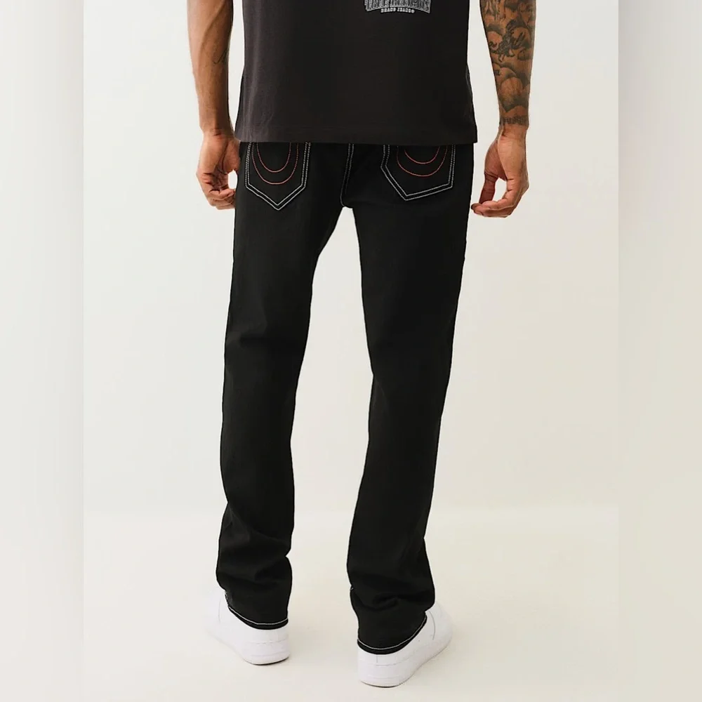 True Religion 34 x 32.5 Ricky Black Single Stitch Straight Leg Jeans